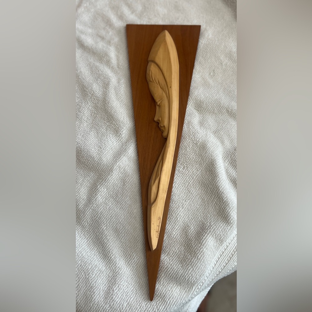 Vintage wood carving by Bourgault -madonna woman